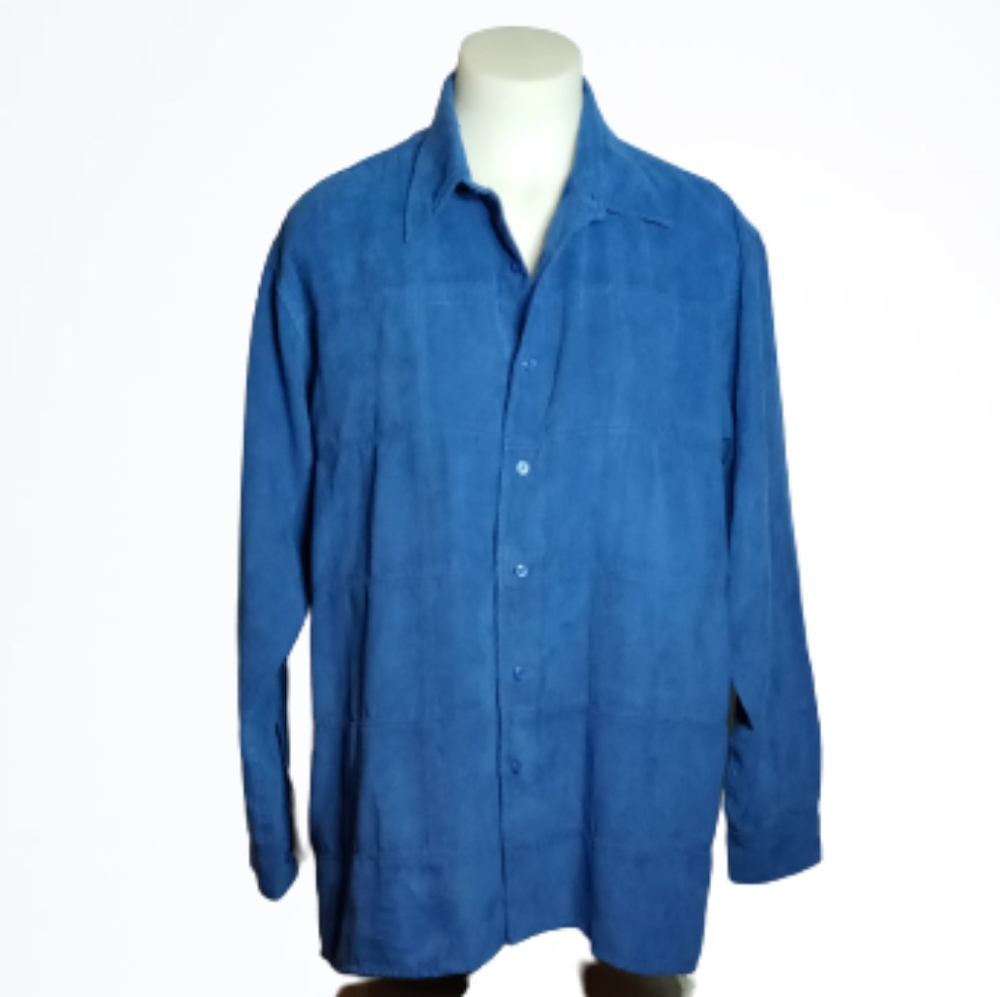 R & R Casuals men's blue long sleeve button down shirt sz lg.